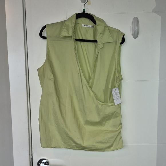 Ricki's Tops - Rickis Pale Lime Sleeveless Wrap-Front Blouse